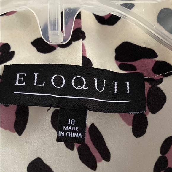 Eloquii Cream and Purple Leopard Print Tie Neck Button Down Career Blouse Sz 18 - Picture 2 of 7